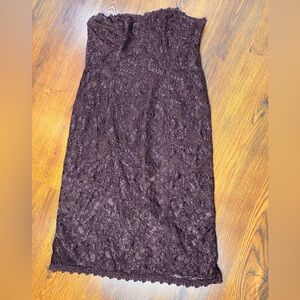 🌷 Bloomingdale's 🌷 Vintage Lace Brown Strapless Evening Dress w/ Silk Lining